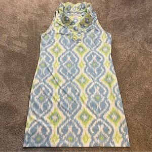 Gretchen Scott Ruffle Neck Sleeveless Mini Dress Blue Green